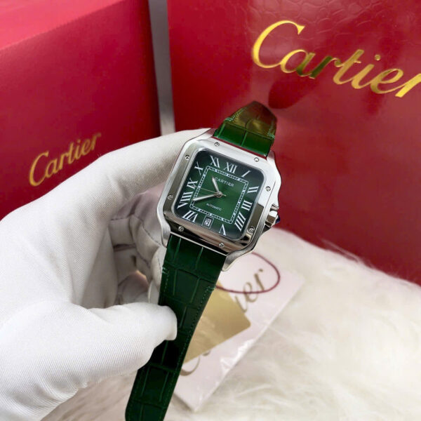 Đồng hồ Cartier Santos nam dây da mặt xanh green Fake giá rẻ 40mm