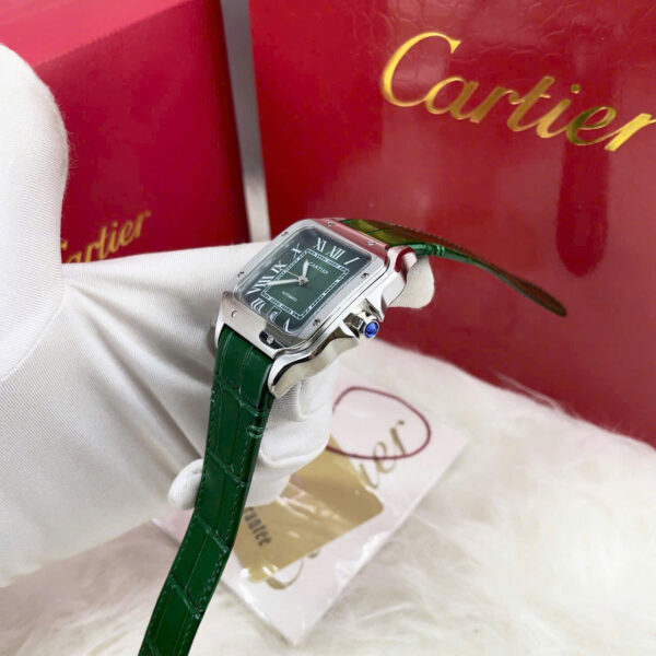 Đồng hồ Cartier Santos nam dây da mặt xanh green Fake giá rẻ 40mm