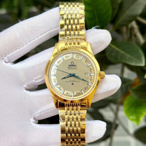 Đồng hồ Omega globemaster annual calendar king gold mặt xám fake 11 40mm