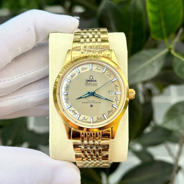 Đồng hồ Omega globemaster annual calendar king gold mặt xám fake 11 40mm