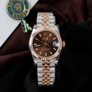 Đồng hồ Rolex DateJust Replica 11 nữ mặt nâu cọc số dạ quang nhà máy GS 31mm (2)