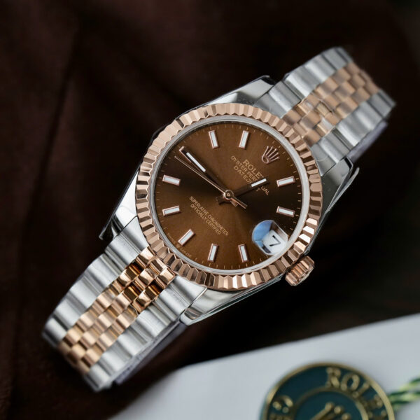 Đồng hồ Rolex DateJust Replica 11 nữ mặt nâu cọc số dạ quang nhà máy GS 31mm (2)