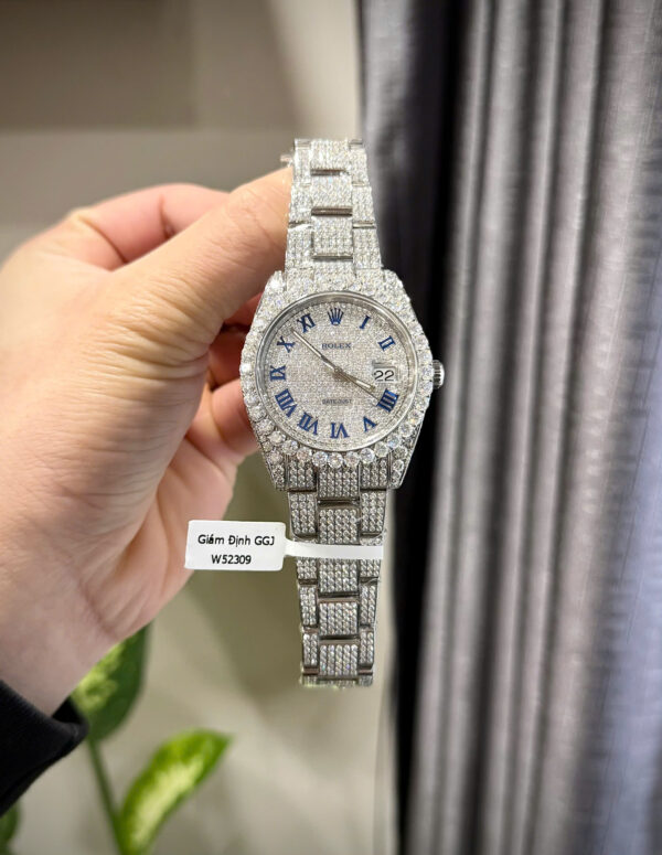 Đồng hồ Rolex Datejust cọc số la mã chế tác đính full kim cương moissanite 41mm (4)