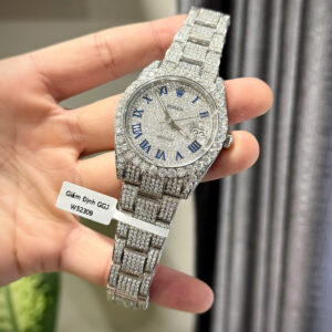 Đồng hồ Rolex Datejust cọc số la mã chế tác đính full kim cương moissanite 41mm (4)