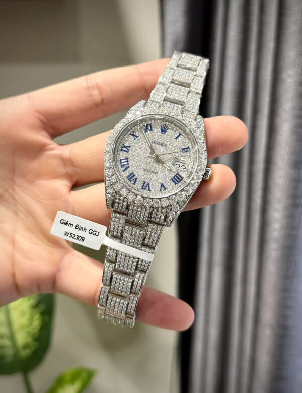 Đồng hồ Rolex Datejust cọc số la mã chế tác đính full kim cương moissanite 41mm (4)