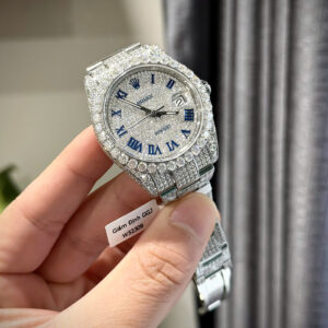 Đồng hồ Rolex Datejust cọc số la mã chế tác đính full kim cương moissanite 41mm (4)
