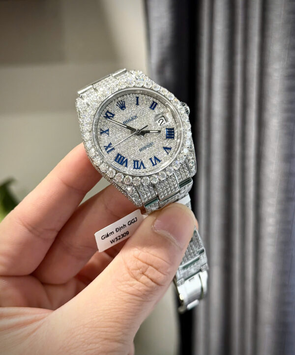 Đồng hồ Rolex Datejust cọc số la mã chế tác đính full kim cương moissanite 41mm (4)