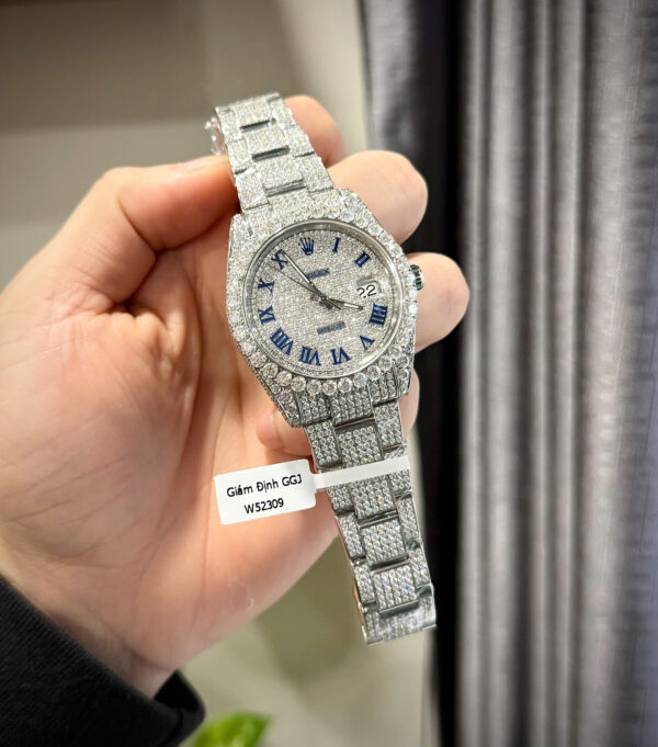 Đồng hồ Rolex Datejust cọc số la mã chế tác đính full kim cương moissanite 41mm (4)