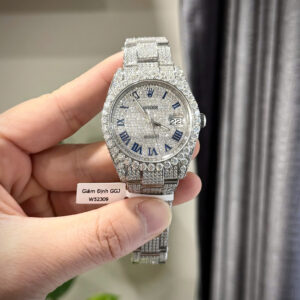 Đồng hồ Rolex Datejust cọc số la mã chế tác đính full kim cương moissanite 41mm (4)