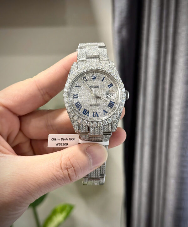 Đồng hồ Rolex Datejust cọc số la mã chế tác đính full kim cương moissanite 41mm (4)