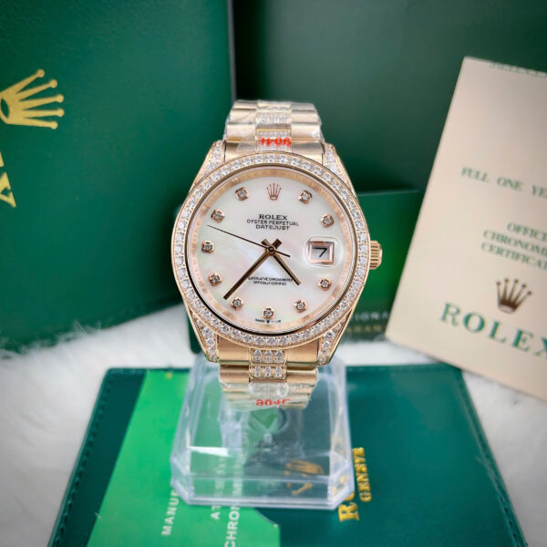 Đồng hồ Rolex Datejust đính full đá mặt xà cừ máy cơ nhật giá rẻ 37-41mm