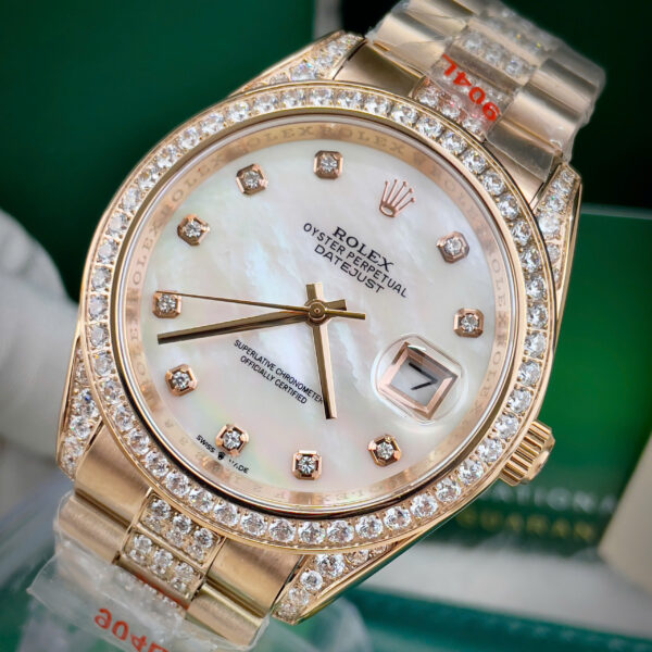 Đồng hồ Rolex Datejust đính full đá mặt xà cừ máy cơ nhật giá rẻ 37-41mm