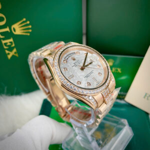 Đồng hồ Rolex Day - Date đính full đá mặt thiên thạch fake 11 máy cơ nhật 37-41mm