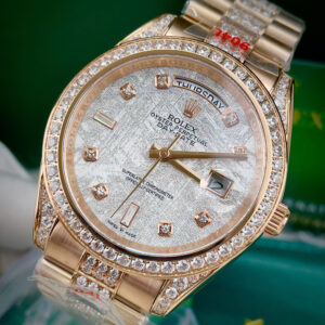 Đồng hồ Rolex Day - Date đính full đá mặt thiên thạch fake 11 máy cơ nhật 37-41mm