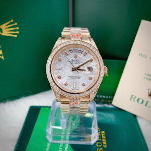 Đồng hồ Rolex Day - Date đính full đá mặt thiên thạch fake 11 máy cơ nhật 37-41mm