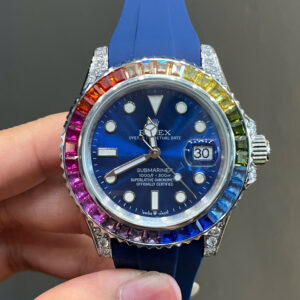 Đồng hồ Rolex nam Submariner xanh blue đính đá 7 màu fake 11 40mm