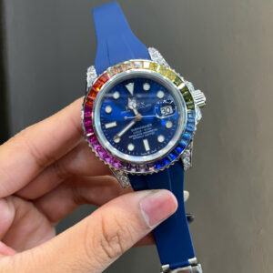 Đồng hồ Rolex nam Submariner xanh blue đính đá 7 màu fake 11 40mm