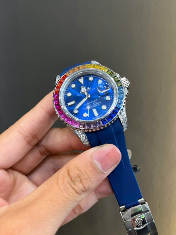 Đồng hồ Rolex nam Submariner xanh blue đính đá 7 màu fake 11 40mm
