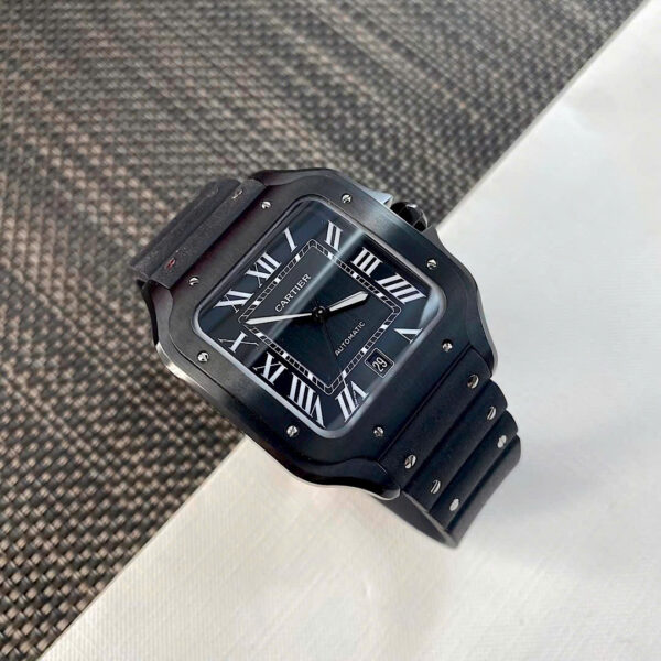 Đồng hồ nam Cartier Santos Replica 11 màu đen dây cao su xưởng BV 40mm (2)