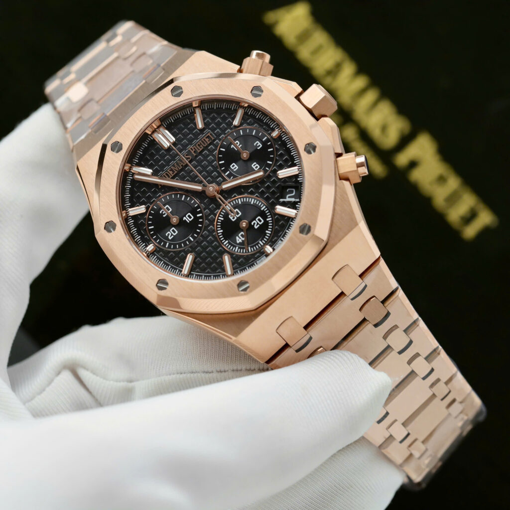 Đồng Hồ Audemars Piguet Mặt Đen Replica 11 Royal Oak Chronograph 26240 Mạ Vàng Hồng Nhà Máy APS 41mm (2)