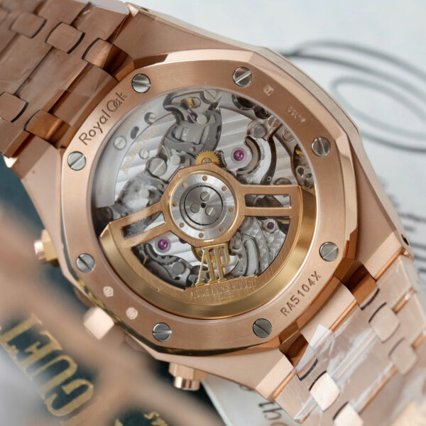 Đồng hồ Audemars Piguet Fake 11 Royal Oak Chronograph Frosted Gold 26240 mặt xanh blue xưởng APS 41mm (2)