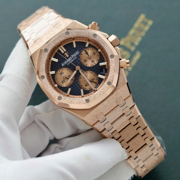 Đồng hồ Audemars Piguet Fake 11 Royal Oak Chronograph Frosted Gold 26240 mặt xanh blue xưởng APS 41mm (2)