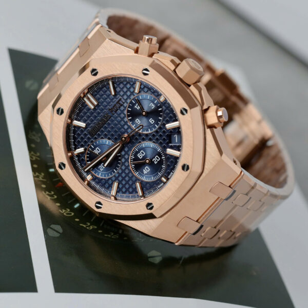 Đồng hồ Audemars Piguet Royal Oak Chronograph 26240 mặt xanh blue mạ vàng hồng Rep cao cấp xưởng APS 41mm (2)
