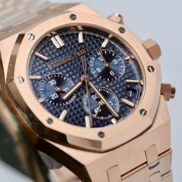Đồng hồ Audemars Piguet Royal Oak Chronograph 26240 mặt xanh blue mạ vàng hồng Rep cao cấp xưởng APS 41mm (2)