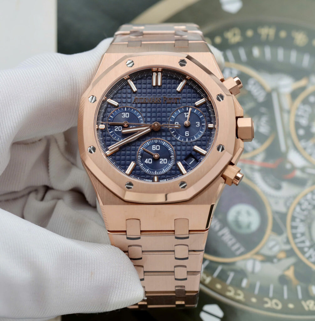 Đồng hồ Audemars Piguet Royal Oak Chronograph 26240 mặt xanh blue mạ vàng hồng Rep cao cấp xưởng APS 41mm (2)