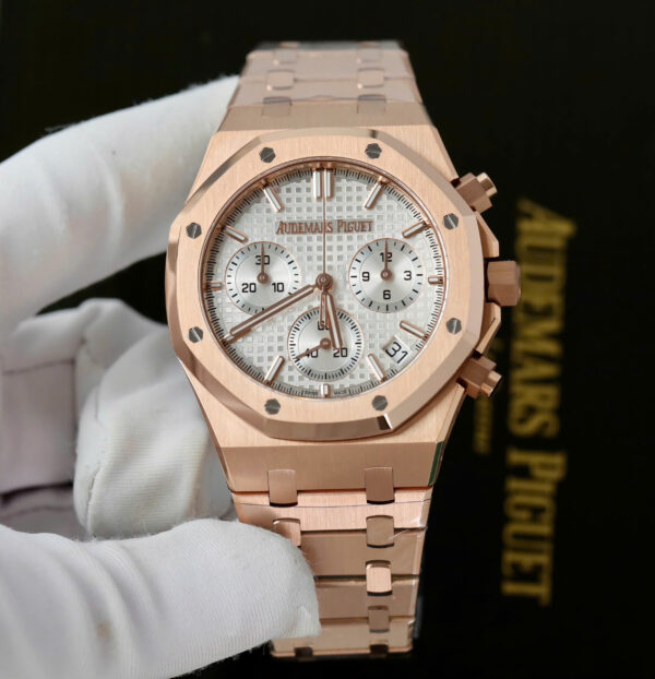 Đồng hồ Audemars Piguet mặt trắng Rep 11 Royal Oak Chronograph 26240 mạ vàng hồng xưởng APS 41mm (2)