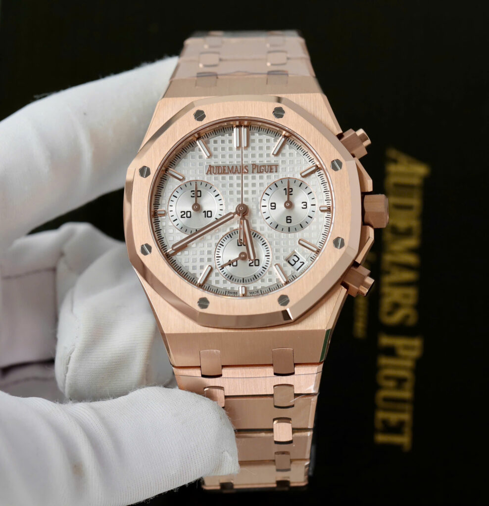Đồng hồ Audemars Piguet mặt trắng Rep 11 Royal Oak Chronograph 26240 mạ vàng hồng xưởng APS 41mm (2)