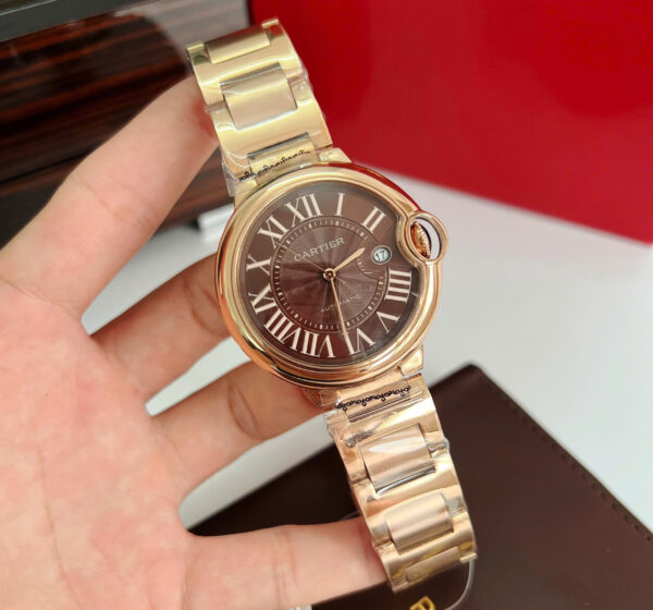 Đồng hồ Cartier Bleu De nam mặt nâu chocolate 2 bản dây da và dây kim loại fake 11 40mm