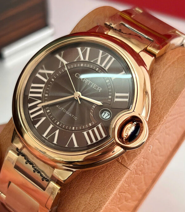 Đồng hồ Cartier Bleu De nam mặt nâu chocolate 2 bản dây da và dây kim loại fake 11 40mm