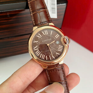 Đồng hồ Cartier Bleu De nam mặt nâu chocolate 2 bản dây da và dây kim loại fake 11 40mm