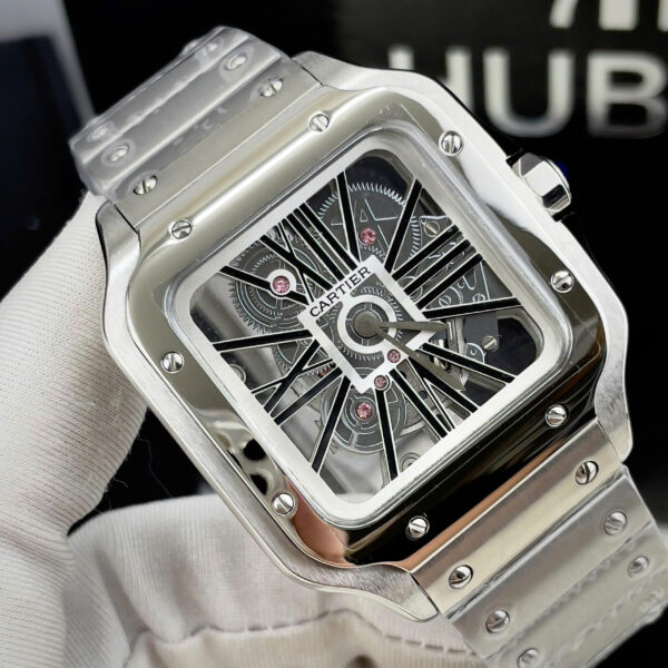 Đồng hồ Cartier Santos nam dây kim loại máy Pin nhật giả cơ giá rẻ 40mm