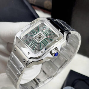 Đồng hồ Cartier Santos nam xanh green máy Pin nhật giả cơ fake 11 40mm