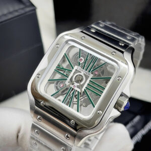 Đồng hồ Cartier Santos nam xanh green máy Pin nhật giả cơ fake 11 40mm