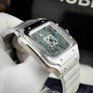 Đồng hồ Cartier Santos nam xanh green máy Pin nhật giả cơ fake 11 40mm