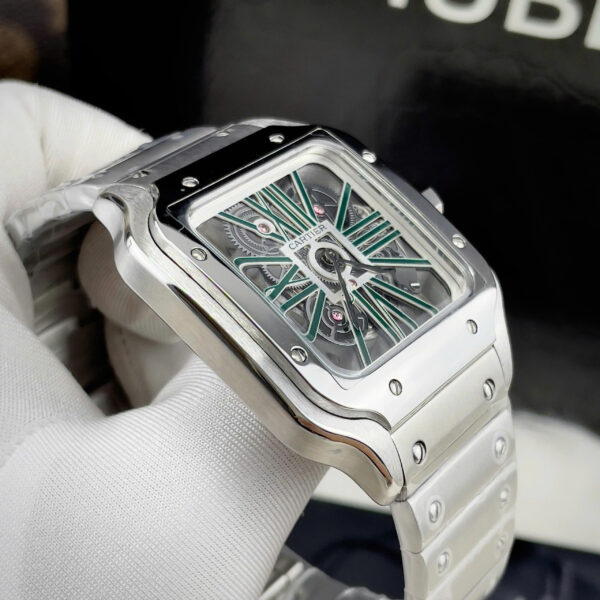 Đồng hồ Cartier Santos nam xanh green máy Pin nhật giả cơ fake 11 40mm