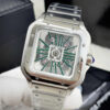 Đồng hồ Cartier Santos nam xanh green máy Pin nhật giả cơ fake 11 40mm