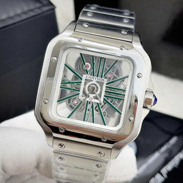 Đồng hồ Cartier Santos nam xanh green máy Pin nhật giả cơ fake 11 40mm