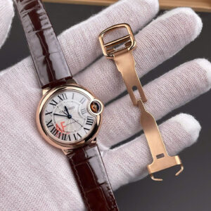 Đồng hồ Cartier nữ dây da máy cơ Automatic Ballon Bleu De WJBB0040 màu nâu xưởng AF 33mm (6)