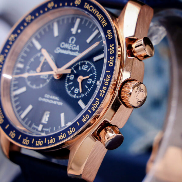 Đồng hồ Omega Speedmaster nam dây da mặt xanh blue fake cao cấp 43mm