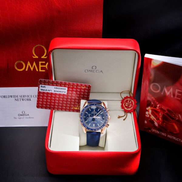Đồng hồ Omega Speedmaster nam dây da mặt xanh blue fake cao cấp 43mm
