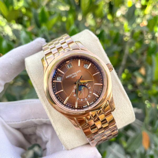 Đồng hồ Patek philipe 5205R rose gold mặt chocolate máy cơ nhật rẻ fake cao cấp 40mm