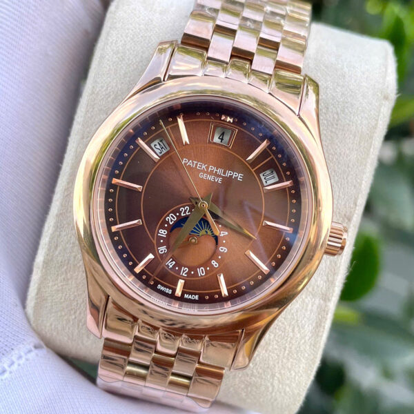 Đồng hồ Patek philipe 5205R rose gold mặt chocolate máy cơ nhật rẻ fake cao cấp 40mm