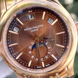 Đồng hồ Patek philipe 5205R rose gold mặt chocolate máy cơ nhật rẻ fake cao cấp 40mm