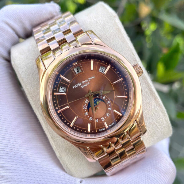 Đồng hồ Patek philipe 5205R rose gold mặt chocolate máy cơ nhật rẻ fake cao cấp 40mm