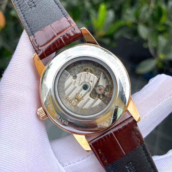 Đồng hồ Rolex Cellini nam viền vát dây da mặt chocolate fake cao cấp 40mm
