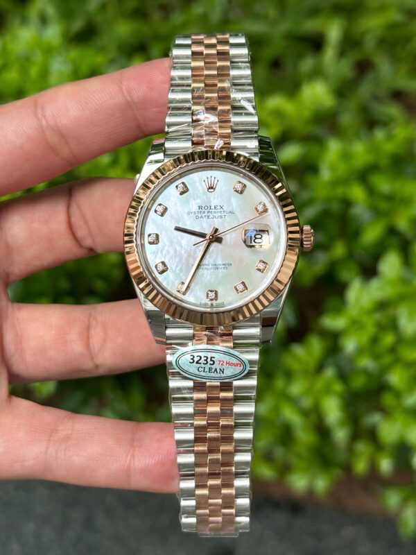 Đồng hồ Rolex DateJust 126331 Replica 11 mặt số xà cừ trắng xưởng Clean 41mm (2)